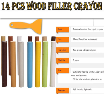 14 Colors Wood Filler Sticks with Scraper for Furniture, Floors, Tables